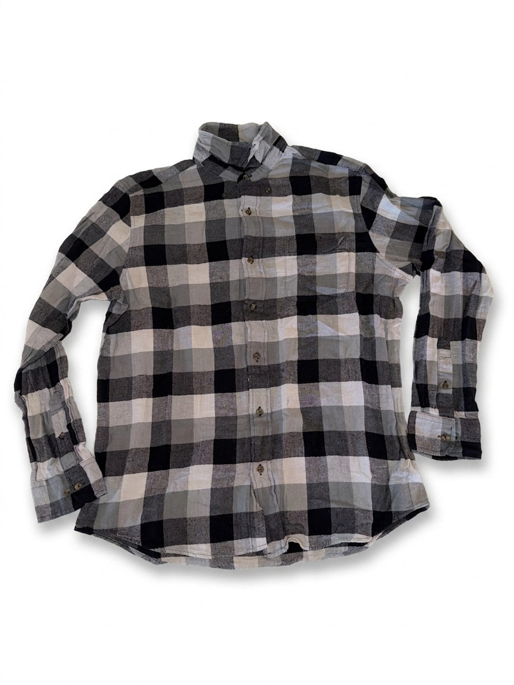 Saddlebred Flannel Shirt | Black White Gray Buffalo Check | L | Classic Fit